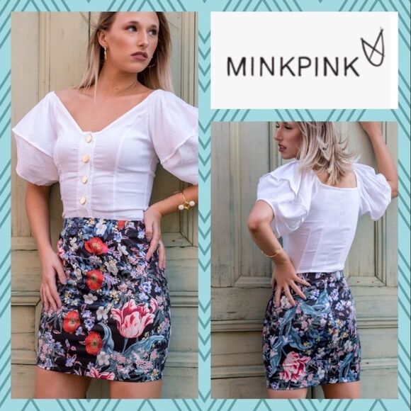 NWT MSRP $79 MINKPINK Botanica Satin Mini Skirt Women's Size Large - Picture 1 of 6